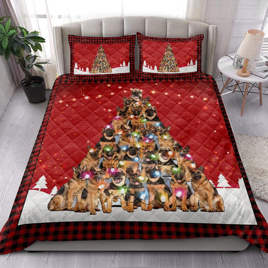 German Shepherdmas Noel Xmas Tree Dog Bedding Set, Christmas Beddings, Xmas Bedding Sets