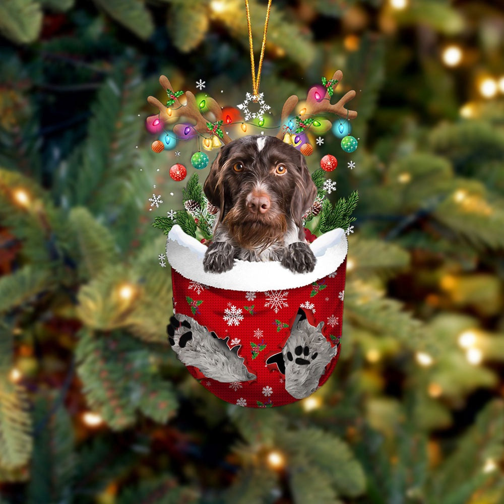 German Wirehaired Pointer In Snow Pocket Christmas Ornament, Ornament Gift Dog Lovers, Christmas Ornament