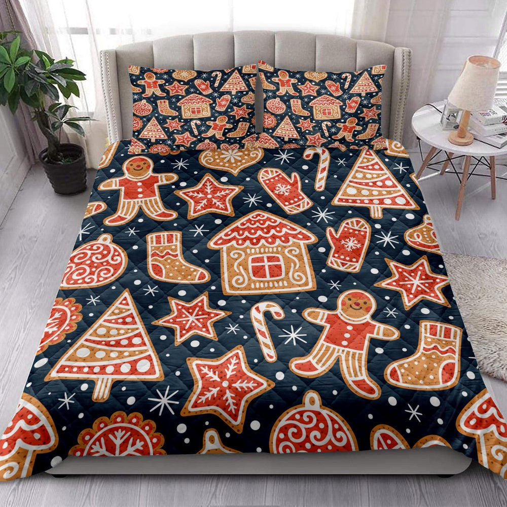 Gingerbread Cookiesmas Tree Star Snowflakemas Bedding Set, Christmas Beddings, Xmas Bedding Sets