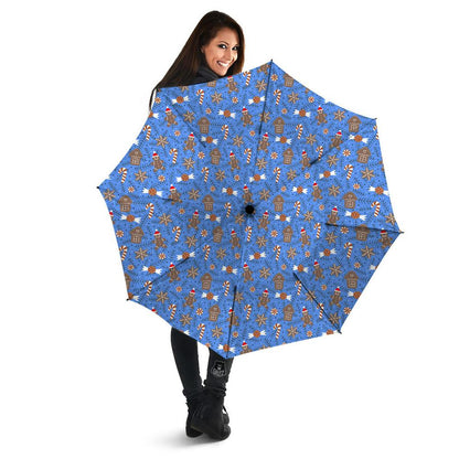 Gingerbread Man Christmas Print Pattern Umbrella, Christmas Umbrella, Xmas Umbrella