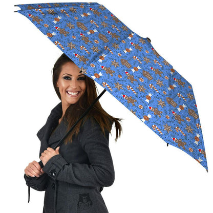 Gingerbread Man Christmas Print Pattern Umbrella, Christmas Umbrella, Xmas Umbrella