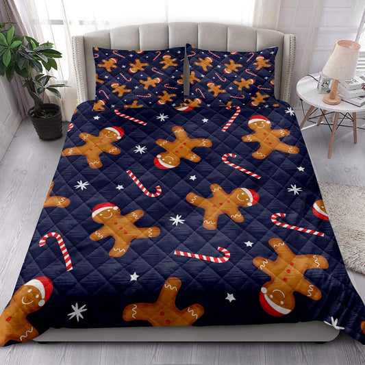 Gingerbread Man Xmas Hat Candy Cane Winter Holidaymass Bedding Set, Christmas Beddings, Xmas Bedding Sets