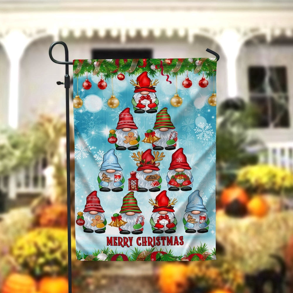 Gnome Tree Merry Christmas Garden FlagXmas, Garden Flags, Outdoor Xmas Flags, Christmas Outdoor Decor