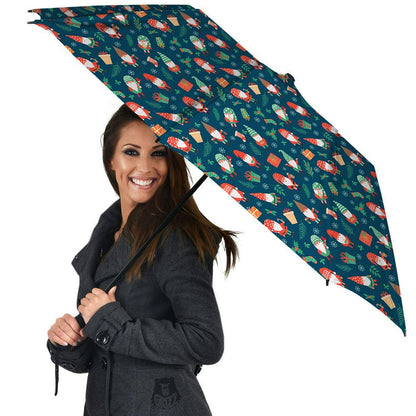 Gnomes Christmas Print Pattern Umbrella, Christmas Umbrella, Xmas Umbrella