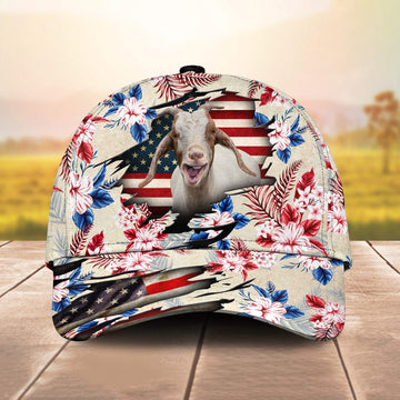 Goat American Flag Flowers Pattern Cap, Farmer Cap, Vintage Farmer Hat, Mens Farmer Hats, Cap For Farmers