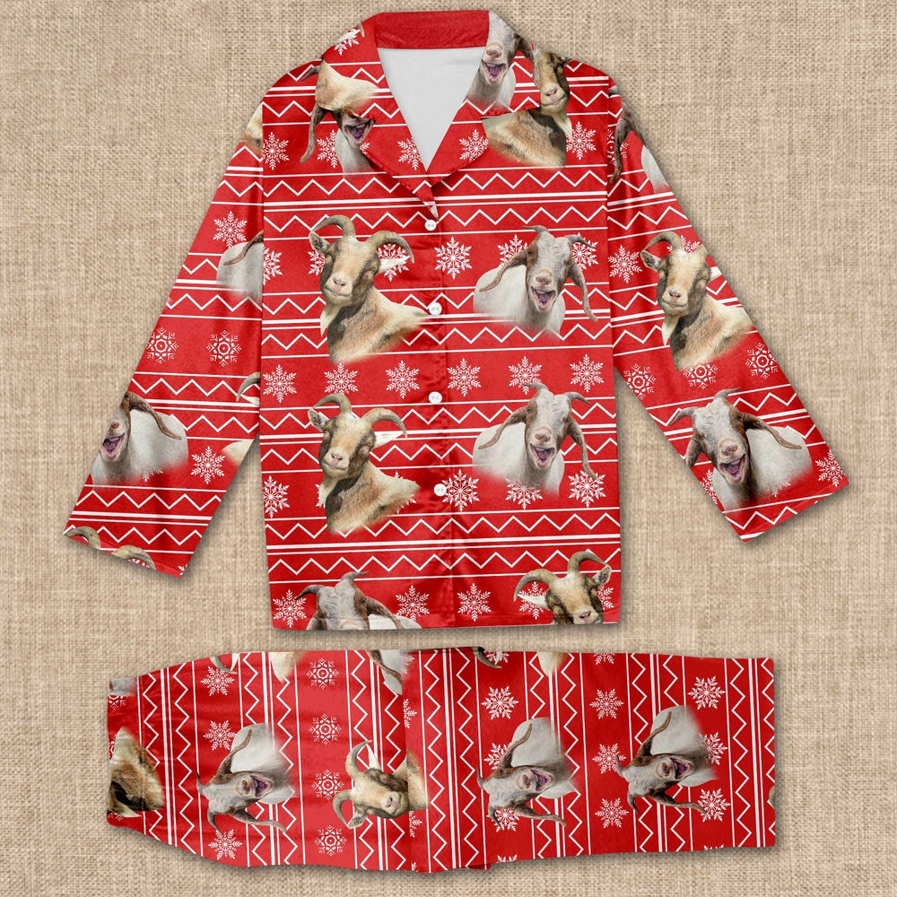 Goat Christmas Pattern All Over Print Pajamas Sets, Farm Pajamas, Farm Animal Pajamas, Christmas Farm Pajamas