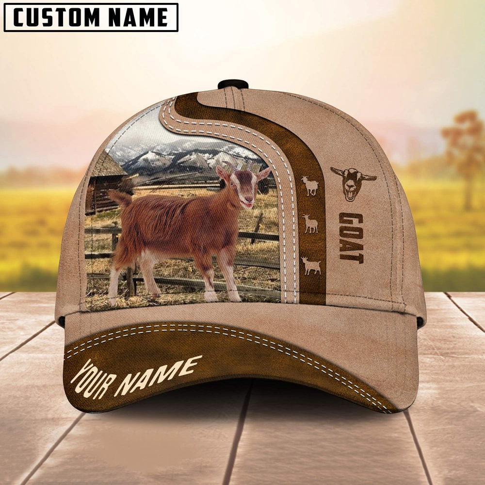Goat Custom Name Light Brown Cap, Farmer Cap, Vintage Farmer Hat, Mens Farmer Hats, Cap For Farmers