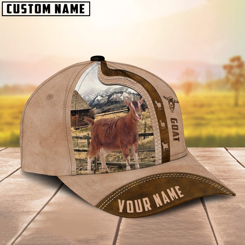 Goat Custom Name Light Brown Cap, Farmer Cap, Vintage Farmer Hat, Mens Farmer Hats, Cap For Farmers