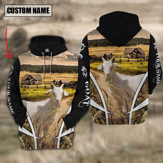 Goat Custom Name Meadow Pattern Black Hoodie, Farmer Hoodie, Custom Farm Shirts, Farmer T Shirt