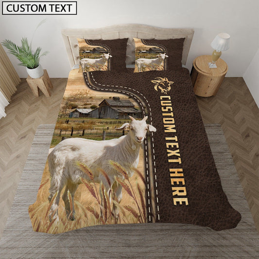 Goat Custom Text Leather Pattern Bedding Set, Farm Bedding Set, Farmhouse Bedding Set