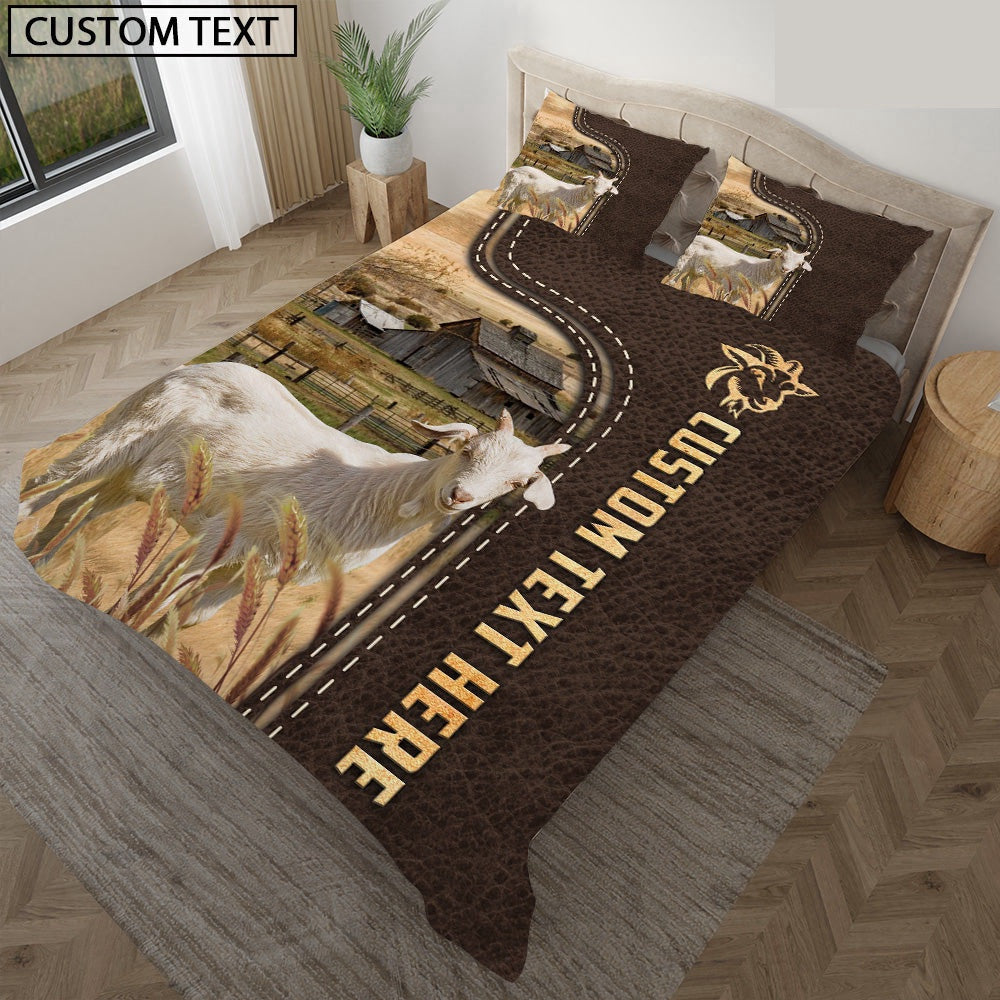 Goat Custom Text Leather Pattern Bedding Set, Farm Bedding Set, Farmhouse Bedding Set