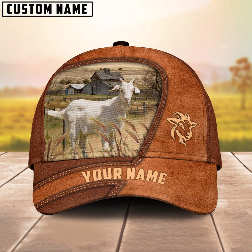 Goat Customized Name Brown Leather Pattern Cap, Farmer Cap, Vintage Farmer Hat, Mens Farmer Hats, Cap For Farmers