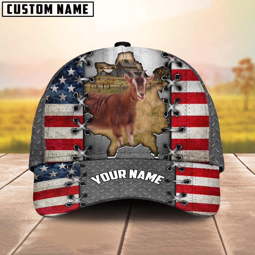 Goat Customized Name US Flag Cap, Farmer Cap, Vintage Farmer Hat, Mens Farmer Hats, Cap For Farmers