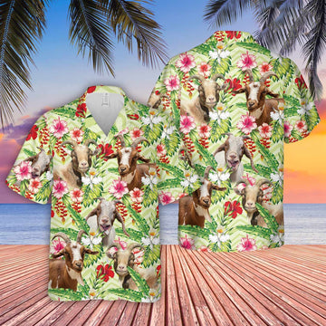 Goat Hibicus Floral Hawaiian Shirt, Farm Hawaiian Shirt, Farmer Hawaii