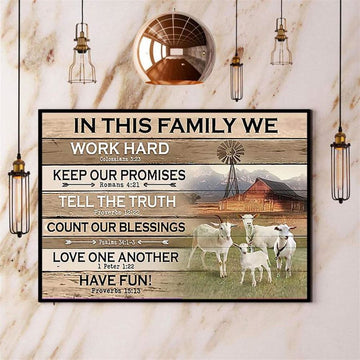 Goat In This Family We Work Hard Farmer Canvas, Farm Canvas, Farm Gift, Farm Home Decor