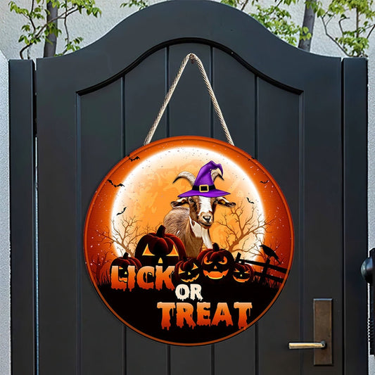 Goat Lick Or Treat Happy Halloween Wooden Sign, Farm Wood Sign, Farmhouse Decor Wooden Signs