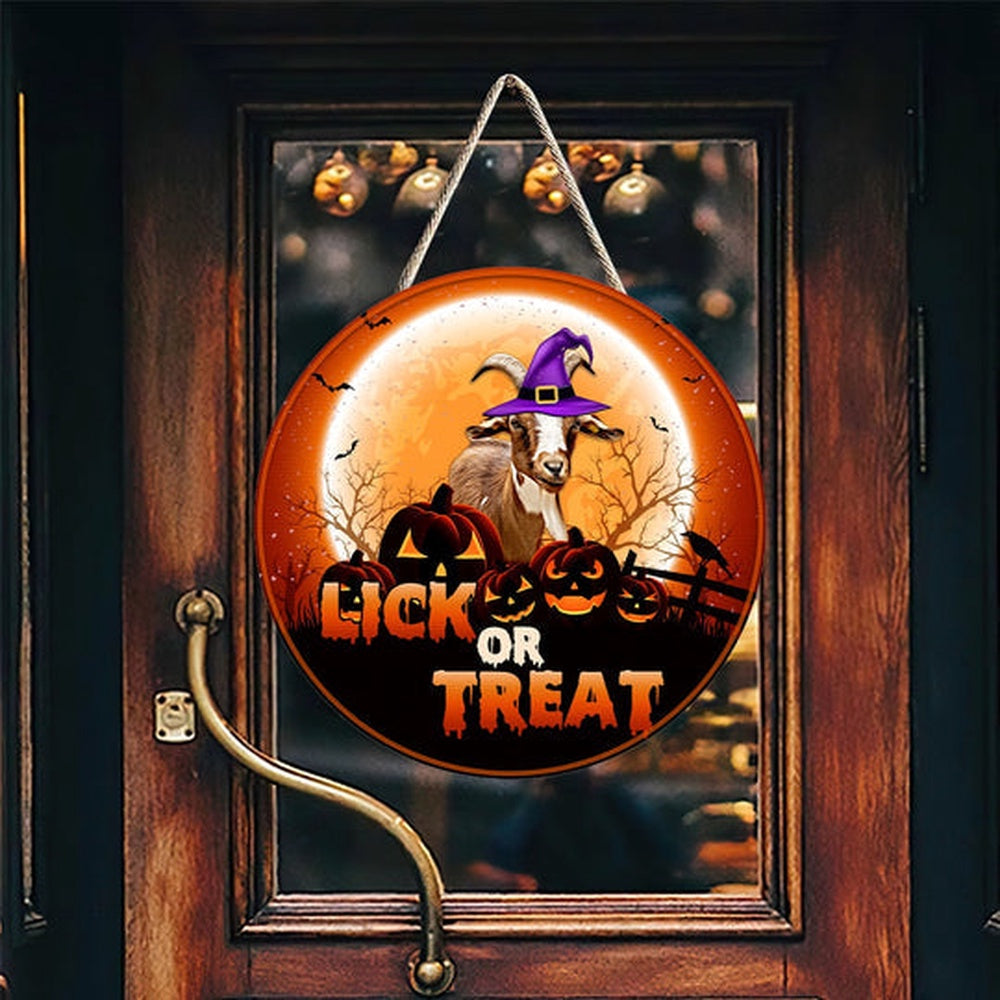 Goat Lick Or Treat Happy Halloween Wooden Sign, Farm Wood Sign, Farmhouse Decor Wooden Signs