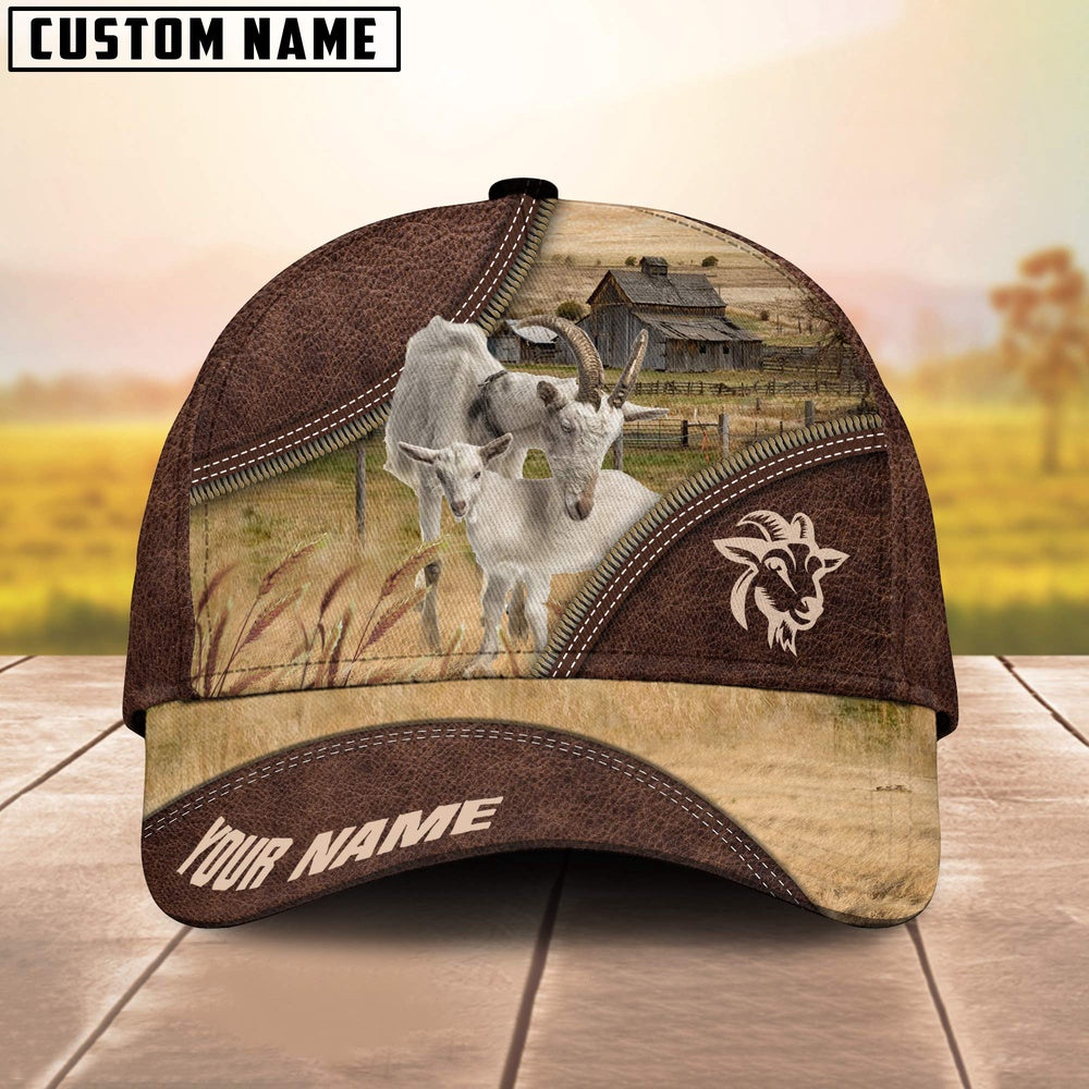 Goat On The Farm Customized Name 3D Brown Cap, Farmer Cap, Vintage Farmer Hat, Mens Farmer Hats, Cap For Farmers