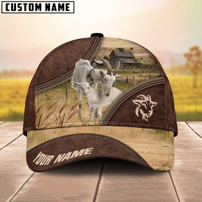 Goat On The Farm Customized Name 3D Brown Cap, Farmer Cap, Vintage Farmer Hat, Mens Farmer Hats, Cap For Farmers