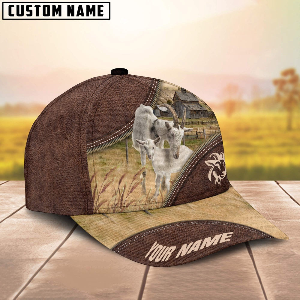 Goat On The Farm Customized Name 3D Brown Cap, Farmer Cap, Vintage Farmer Hat, Mens Farmer Hats, Cap For Farmers