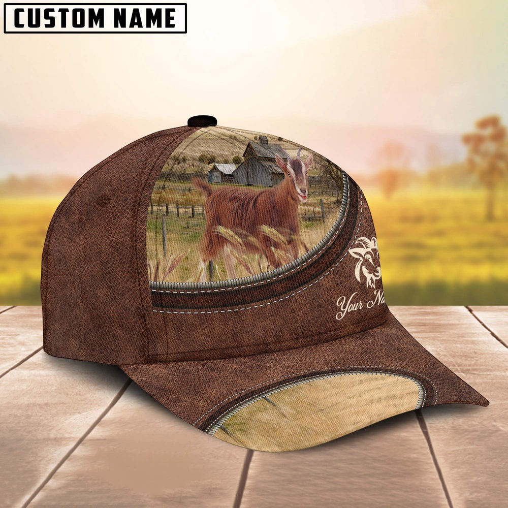 Goat On The Farm Customized Name Leather Pattern Cap, Farmer Cap, Vintage Farmer Hat, Mens Farmer Hats, Cap For Farmers