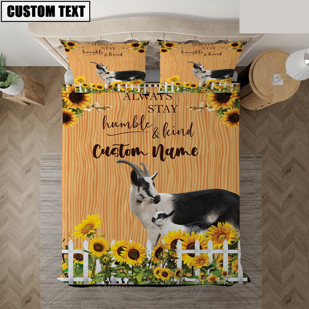 Goat Stay Humble And Kind Custom Name Bedding Set, Farm Bedding Set, Farmhouse Bedding Set