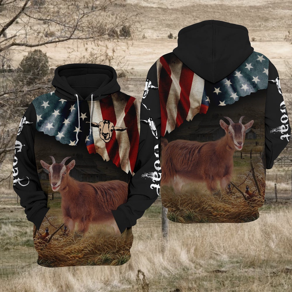 Goat US Flag All Over Printed Hoodie TT, Farmer Hoodie, Farm Themed Shirts, Farm Tee Shirts