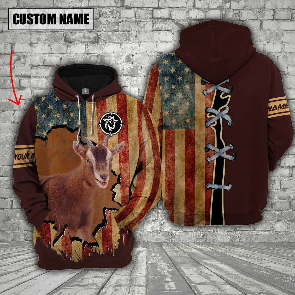Goat US Flag Retro Personalized 3D Hoodie, Farmer Hoodie, Custom Farm Shirts, Farmer T Shirt