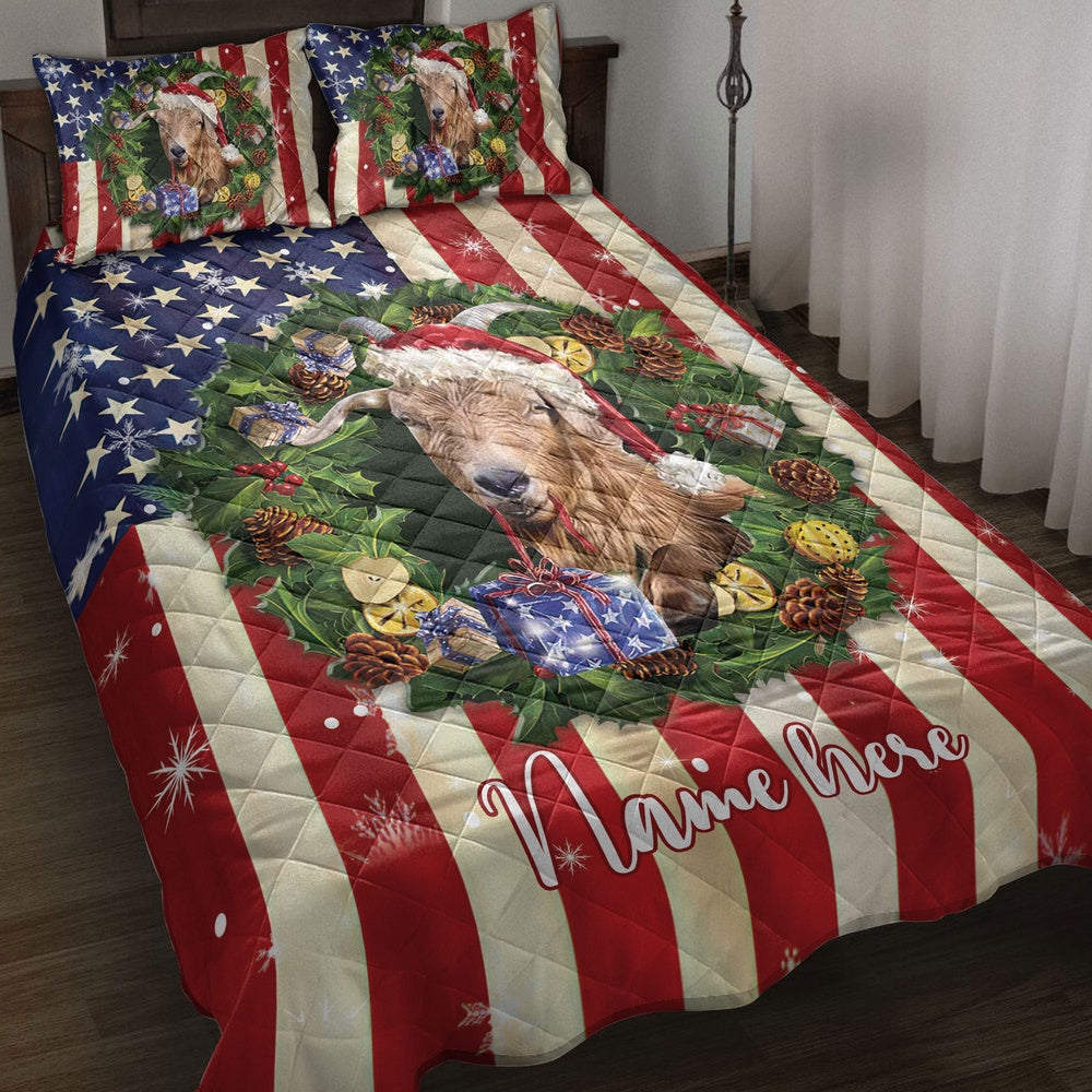 Goat Wearingmas Hat Wreath Bedding Set, Christmas Beddings, Xmas Bedding Sets