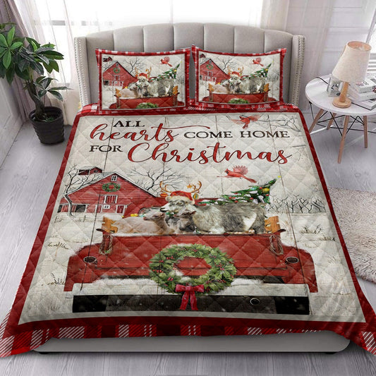 Goat With Truckmas Tree Snowflake Cozy Farmho Use Red Plaid Bedding Set, Christmas Beddings, Xmas Bedding Sets