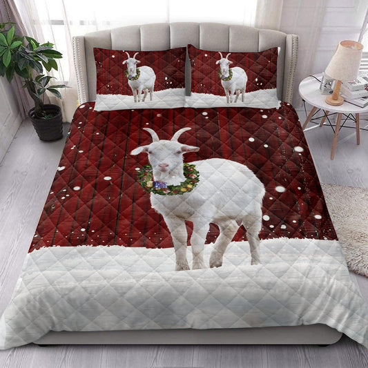 Goat With Wreathmas Farm Goat Bedding Set, Christmas Beddings, Xmas Bedding Sets