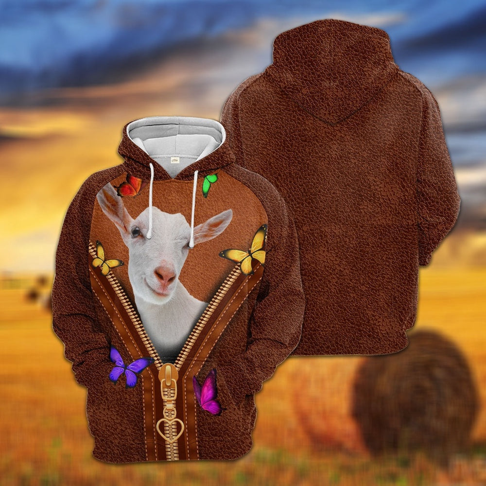 Goat Zipper Sewing To Leather Hoodie, Farmer Hoodie, Farm Themed Shirts, Farm Tee Shirts