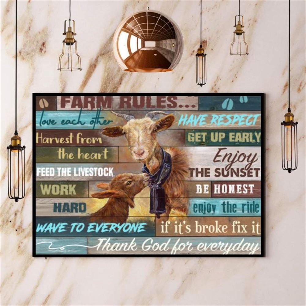 Goats Farm Rules Love Each Other Have Respect Thank God Canvas, Farm Canvas, Farm Gift, Farm Home Decor