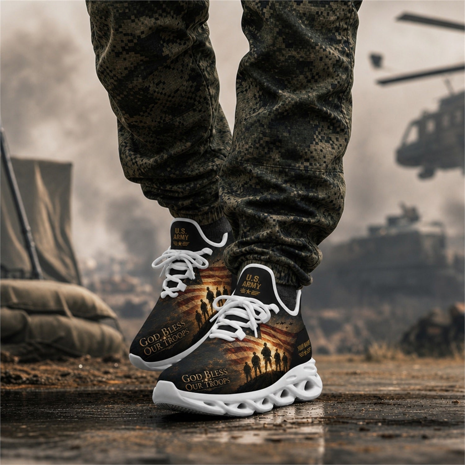 Custom Name God Bless Our Troops Max Soul Shoes, Veteran Sneaker