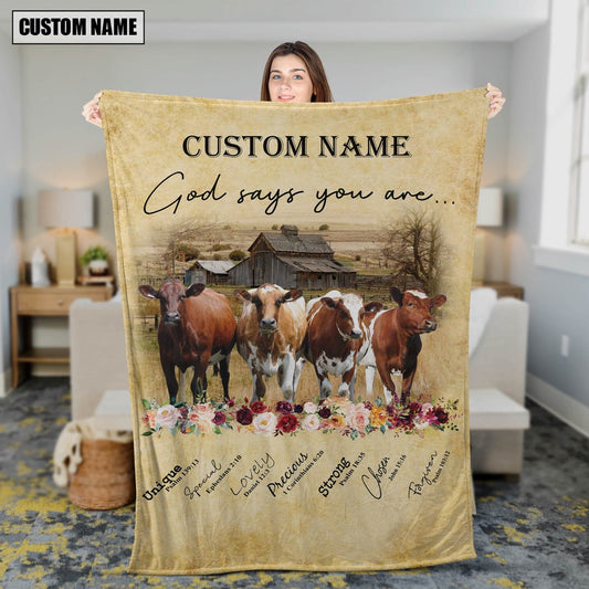 God Says You Are Personalized Name Ayrshire Blanket, Farm Blanket, Farm Animal Blanket