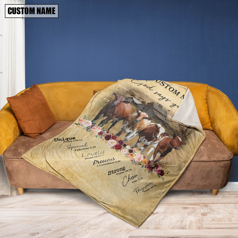 God Says You Are Personalized Name Ayrshire Blanket, Farm Blanket, Farm Animal Blanket