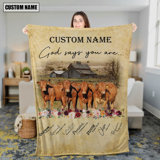God Says You Are Personalized Name Beefmaster Blanket, Farm Blanket, Farm Animal Blanket