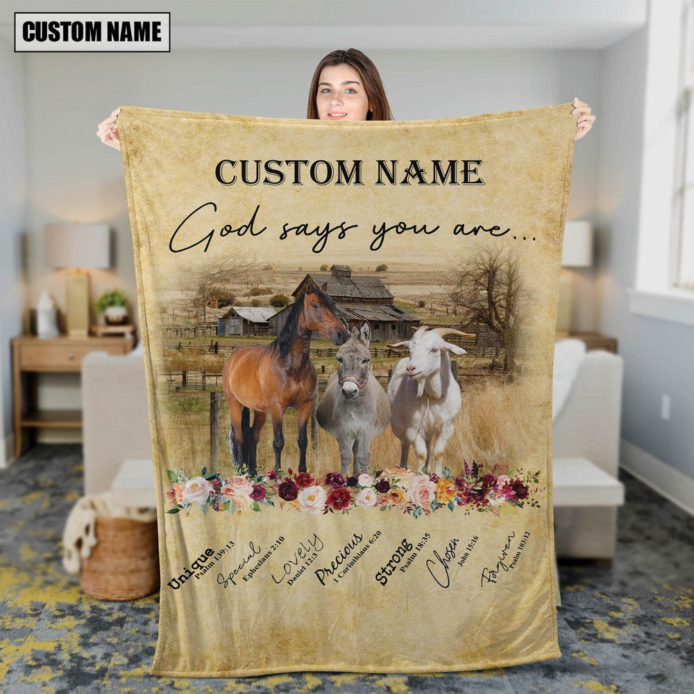 God Says You Are Personalized Name Belted Galloway Blanket, Farm Blanket, Farm Animal Blanket
