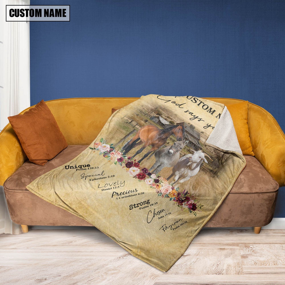 God Says You Are Personalized Name Belted Galloway Blanket, Farm Blanket, Farm Animal Blanket