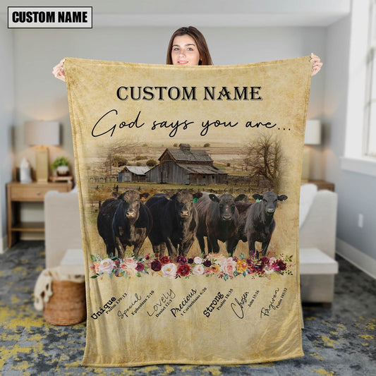 God Says You Are Personalized Name Black Angus Blanket, Farm Blanket, Farm Animal Blanket