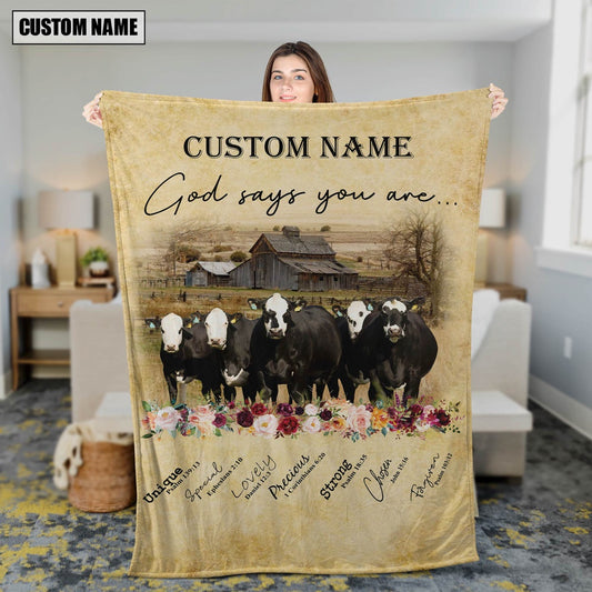 God Says You Are Personalized Name Black Baldy Blanket, Farm Blanket, Farm Animal Blanket