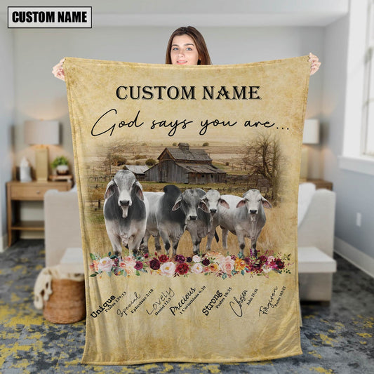 God Says You Are Personalized Name Brahman Blanket, Farm Blanket, Farm Animal Blanket