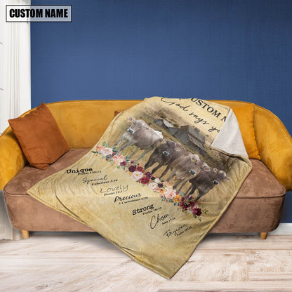 God Says You Are Personalized Name Brown Swiss Blanket, Farm Blanket, Farm Animal Blanket