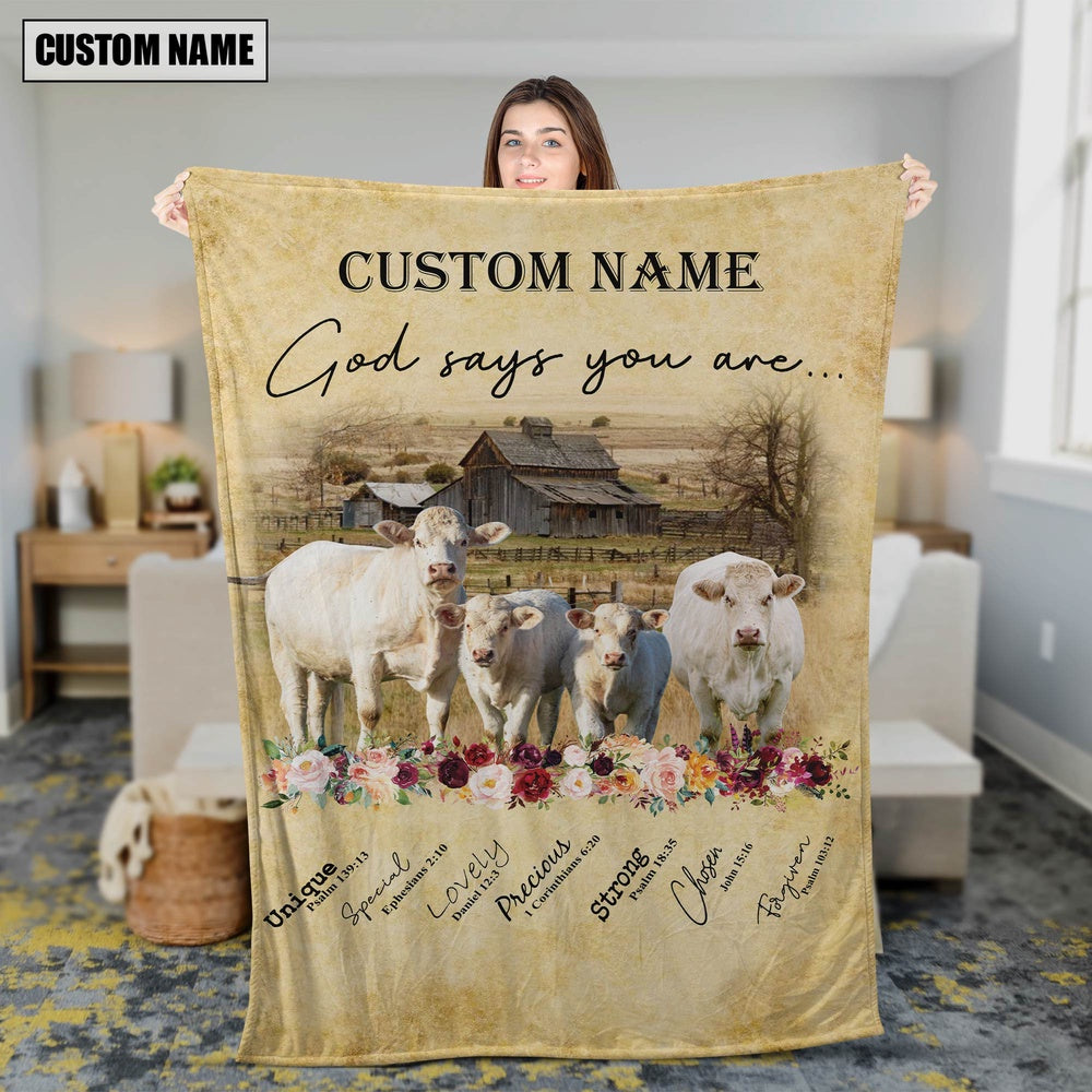 God Says You Are Personalized Name Charolais Blanket, Farm Blanket, Farm Animal Blanket