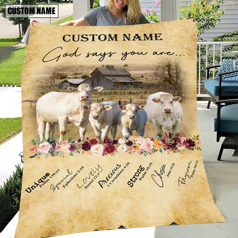 God Says You Are Personalized Name Charolais Blanket, Farm Blanket, Farm Animal Blanket
