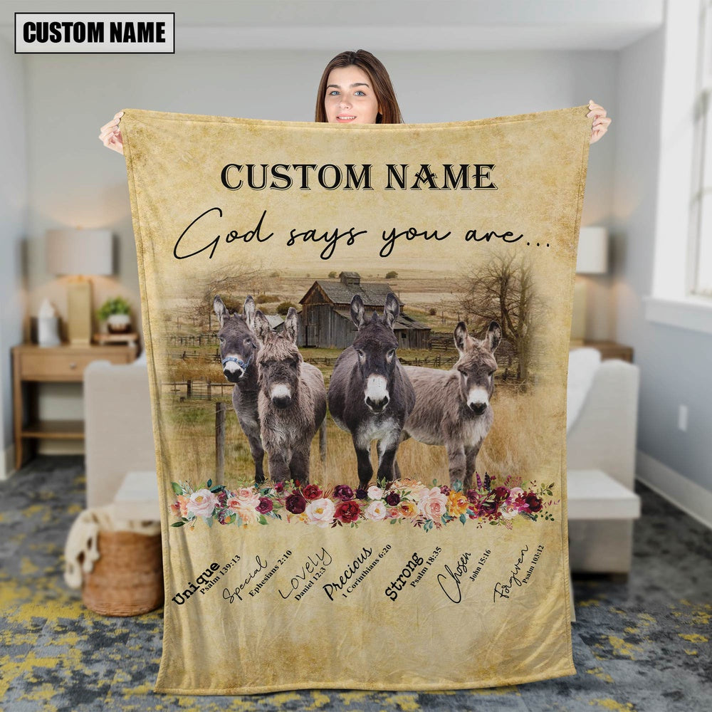 God Says You Are Personalized Name Donkey Blanket, Farm Blanket, Farm Animal Blanket