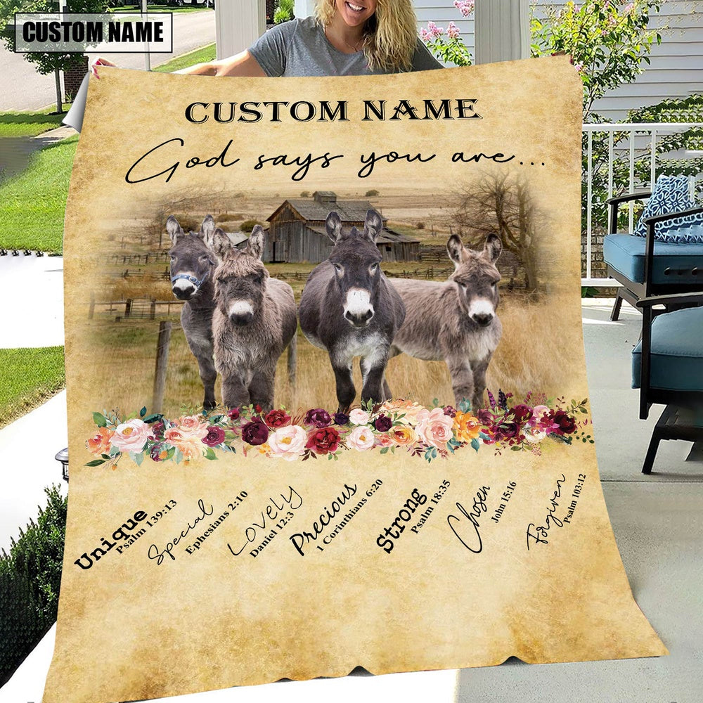 God Says You Are Personalized Name Donkey Blanket, Farm Blanket, Farm Animal Blanket