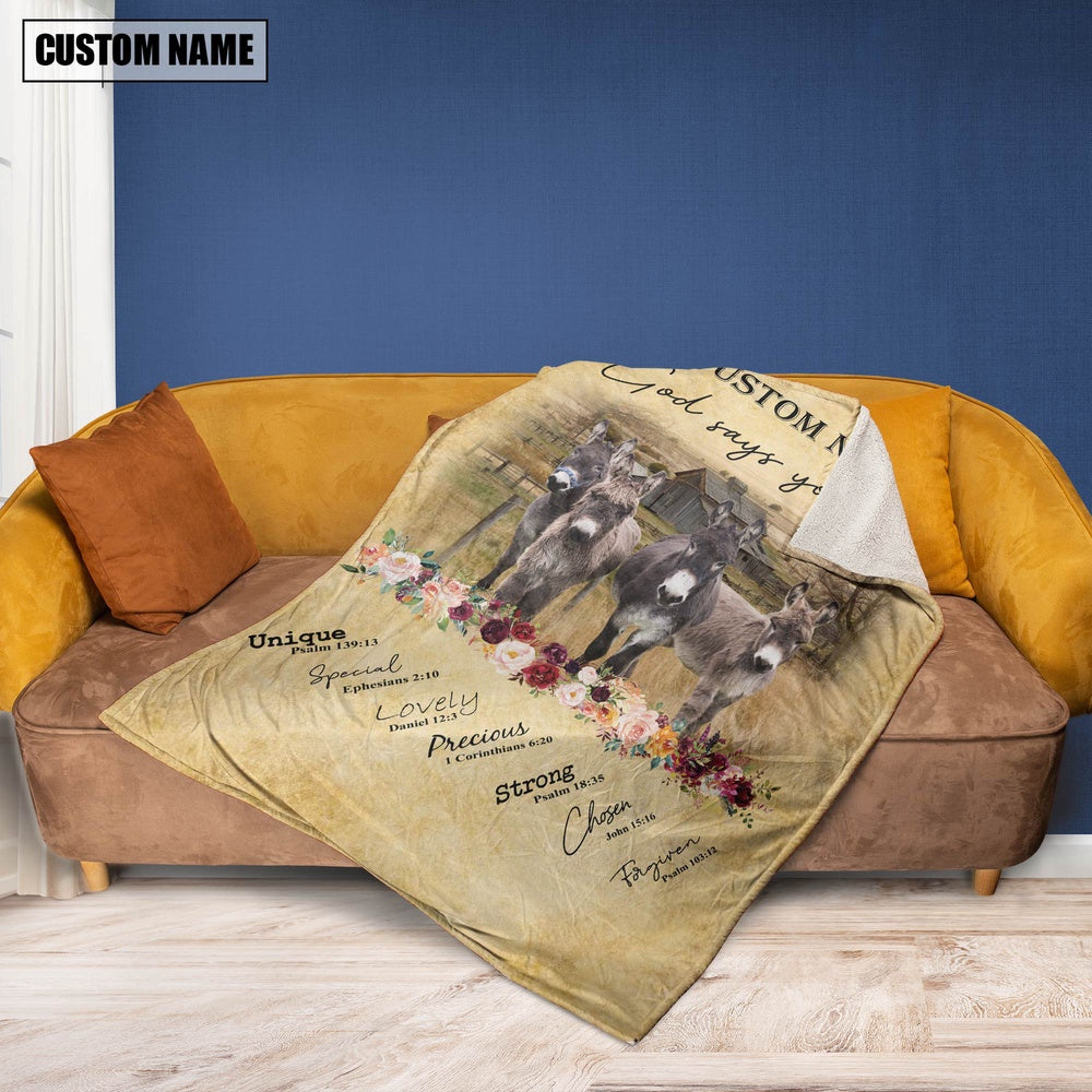 God Says You Are Personalized Name Donkey Blanket, Farm Blanket, Farm Animal Blanket