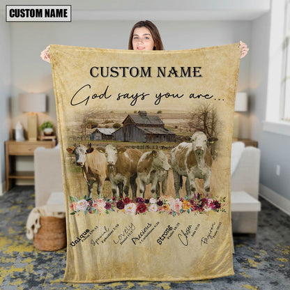 God Says You Are Personalized Name Fleckvieh Blanket, Farm Blanket, Farm Animal Blanket