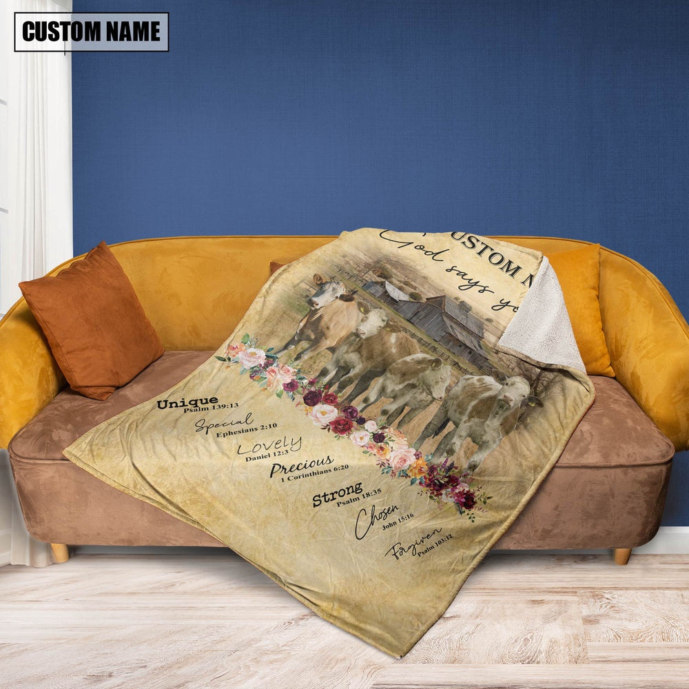 God Says You Are Personalized Name Fleckvieh Blanket, Farm Blanket, Farm Animal Blanket